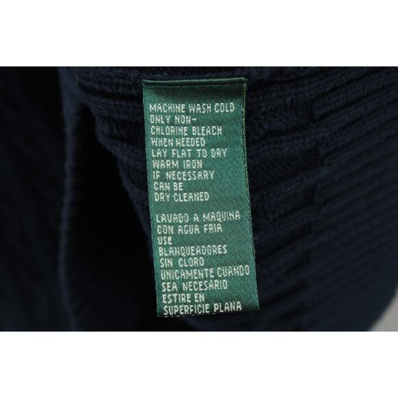 VTG Lauren Ralph Lauren Sweater Women's Large Blue Crest Logo 1/4 Zip Cable Knit - Picture 10 of 12